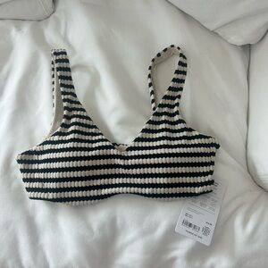 Athleta Black and White Striped Bikini Top